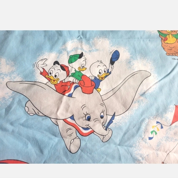 Vintage Disney Mickey Mouse Air Mobile TWIN Sheet Set Pillow Case Fitted Flat - Picture 8 of 8